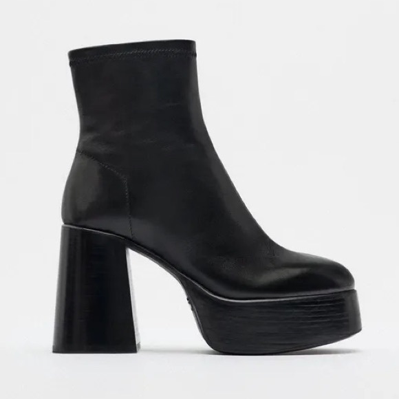 Zara Black Leather Platform Boots NWT - Picture 8 of 11